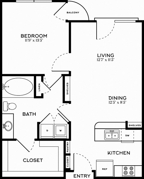 1 Bed | 1 Bath | 772 sqft | 5 Mockingbird Apartments 